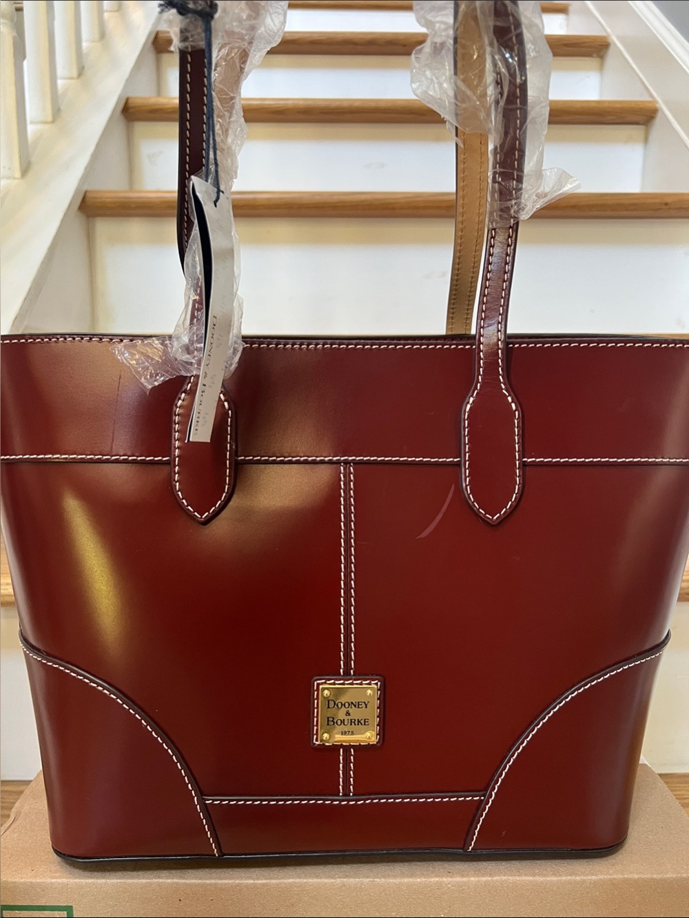 Dooney & Bourke Deep Burgundy Leather Tote with Contrast Trim